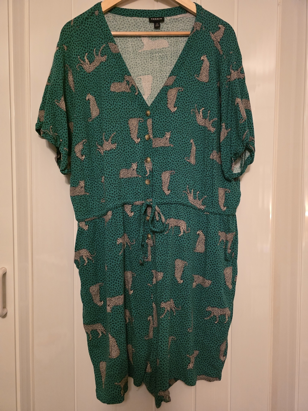 torrid Teal Green Animal-Print Short-Sleeve Romper